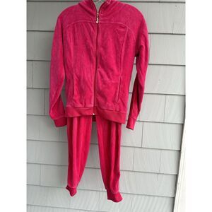 Juicy Couture Soft Velour Hot Pink Track Suit Jacket Pants Set Size‎ Small